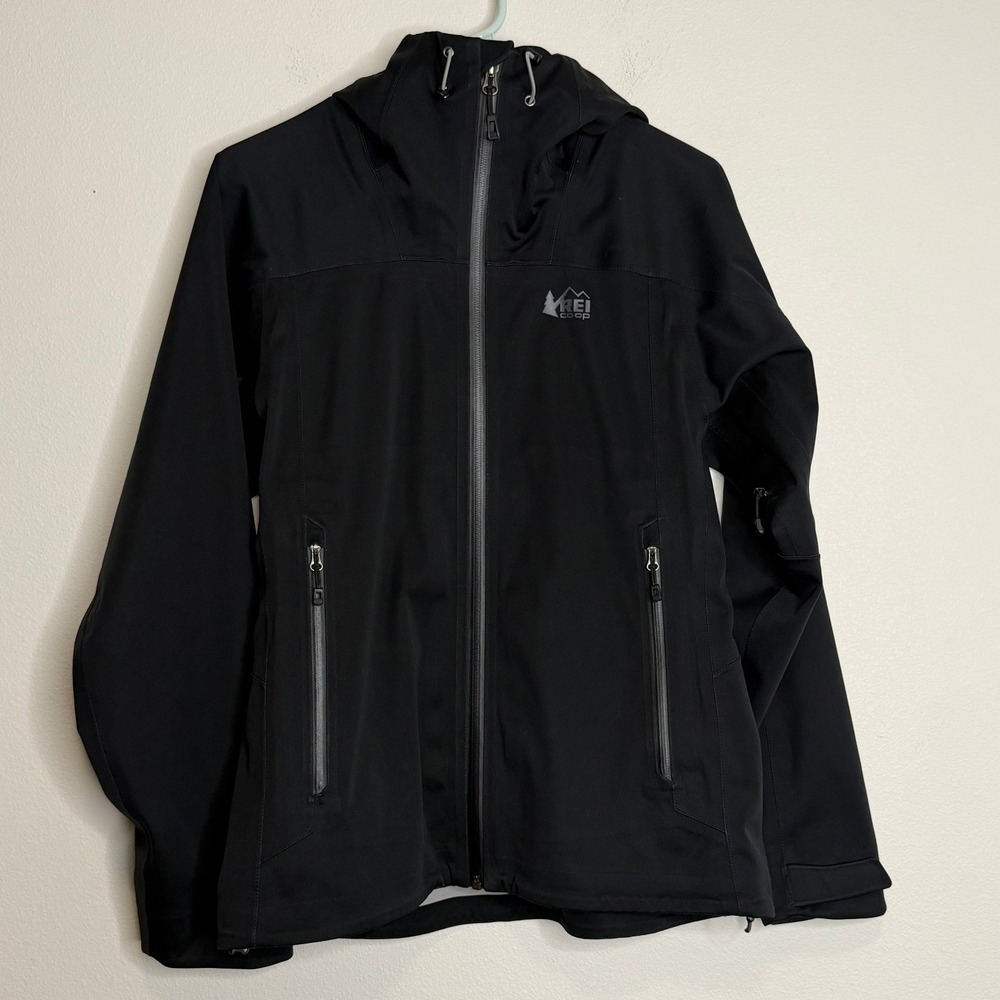 REI Co-op Women's Black Softshell Hooded Jacket Small Full Zip Hiking Coat